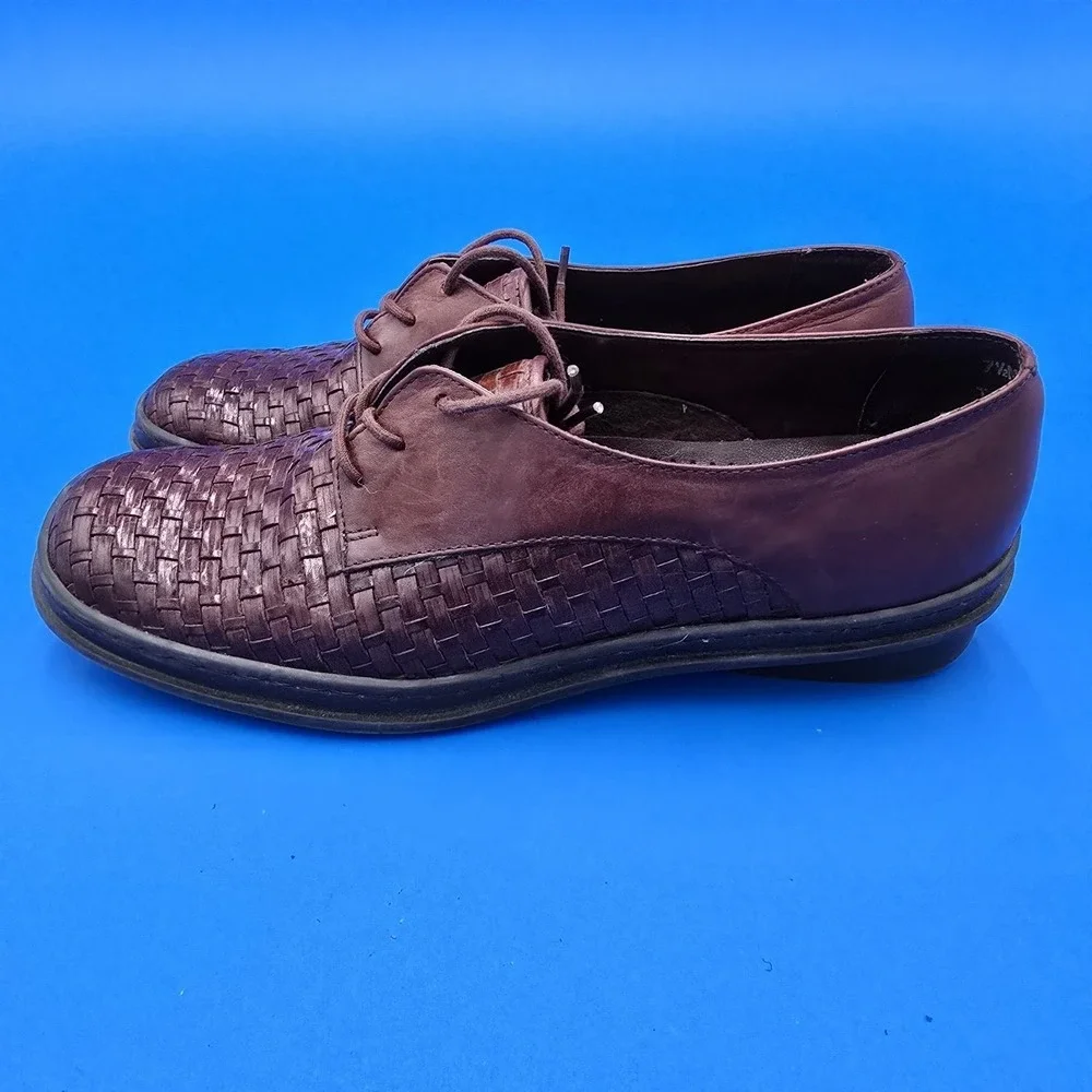 Trotters Hilda Brown Woven Leather Lace Up Loafers Shoes‎ 7.5M EUC fits like 7